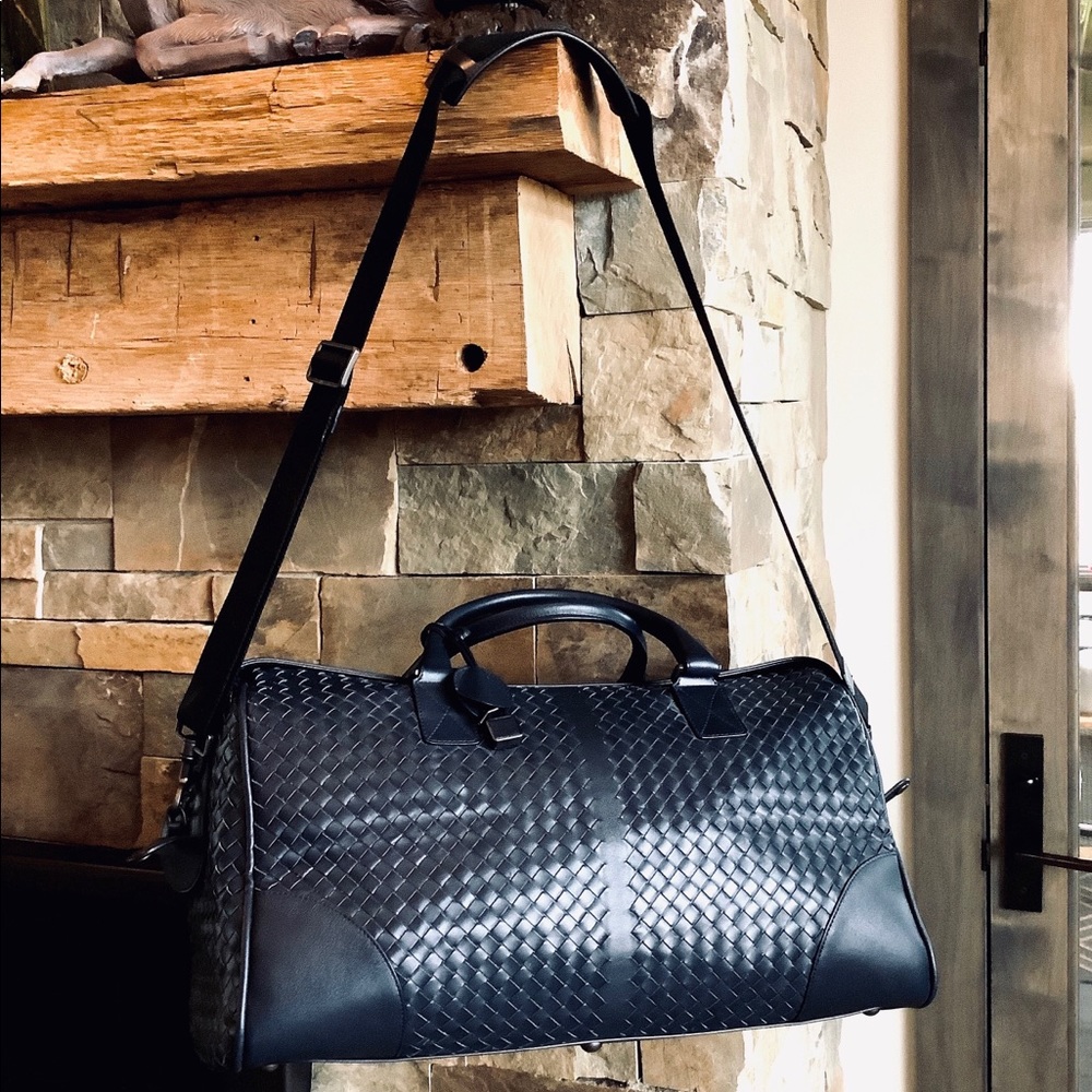 Bottega Veneta Nero Intreciatto Leather Duffel